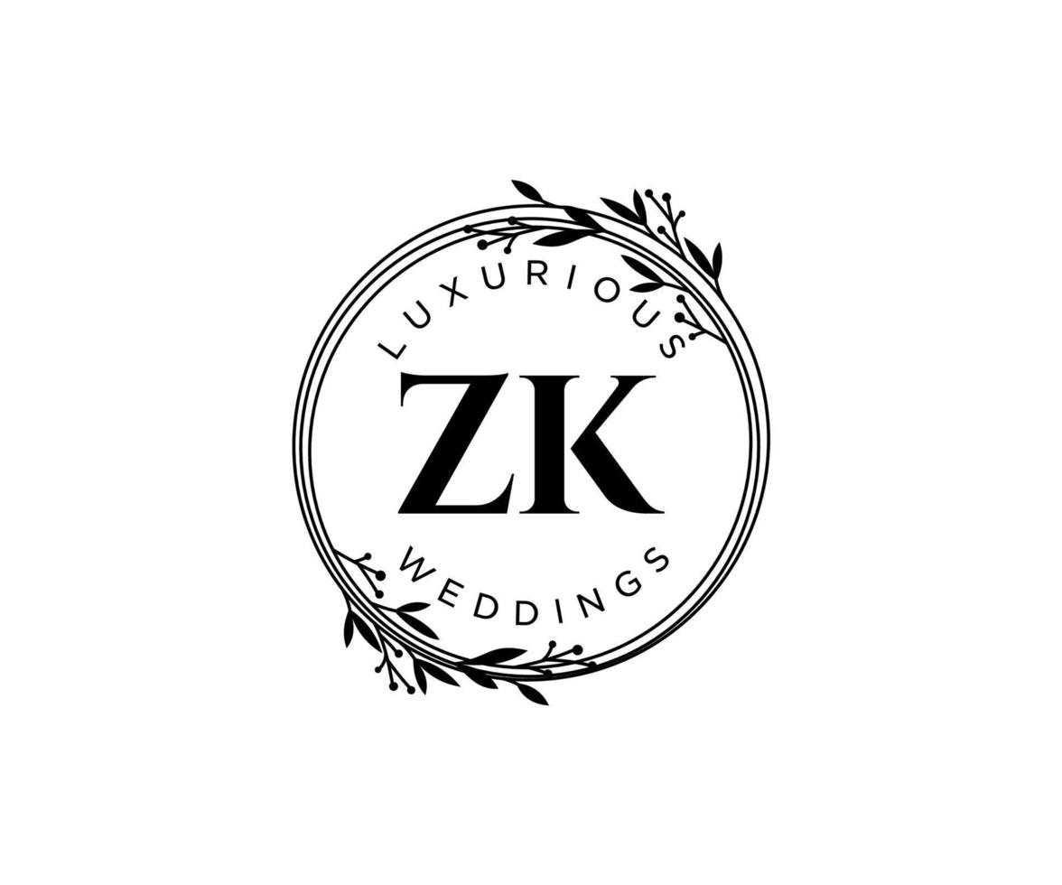 modelo de logotipos de monograma de casamento de letra inicial zk, modelos minimalistas e florais modernos desenhados à mão para cartões de convite, salve a data, identidade elegante. vetor