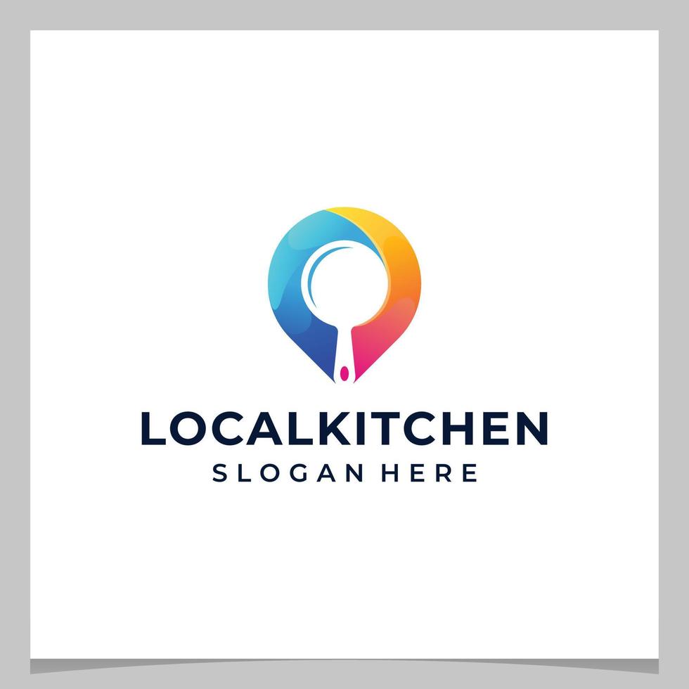 localização do pino do mapa de design de logotipo de inspiração e um equipamento de cozinha com logotipo colorido. vetor premium