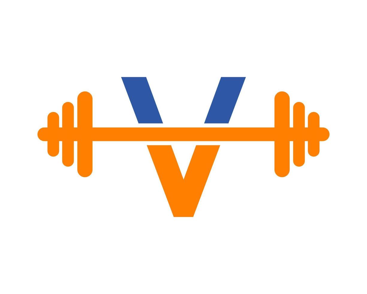 logotipo do ginásio de fitness no sinal da letra v vetor