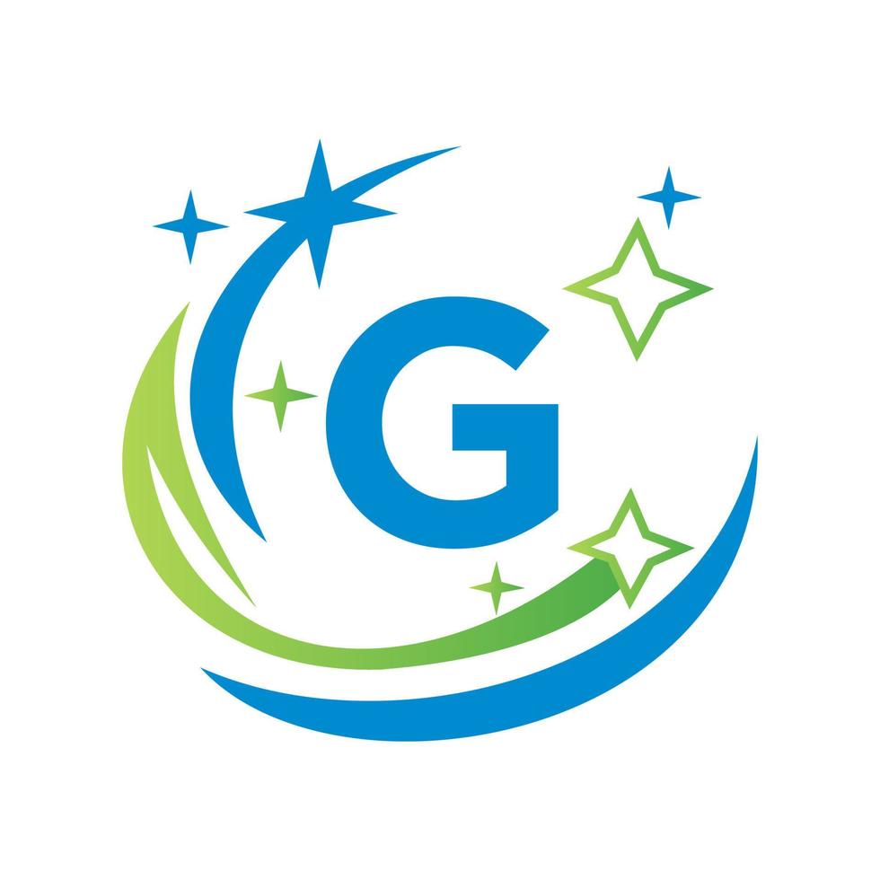 logotipo de limpeza de casa na letra g com logotipo de empregada de vassoura de conceito de spa de água vetor