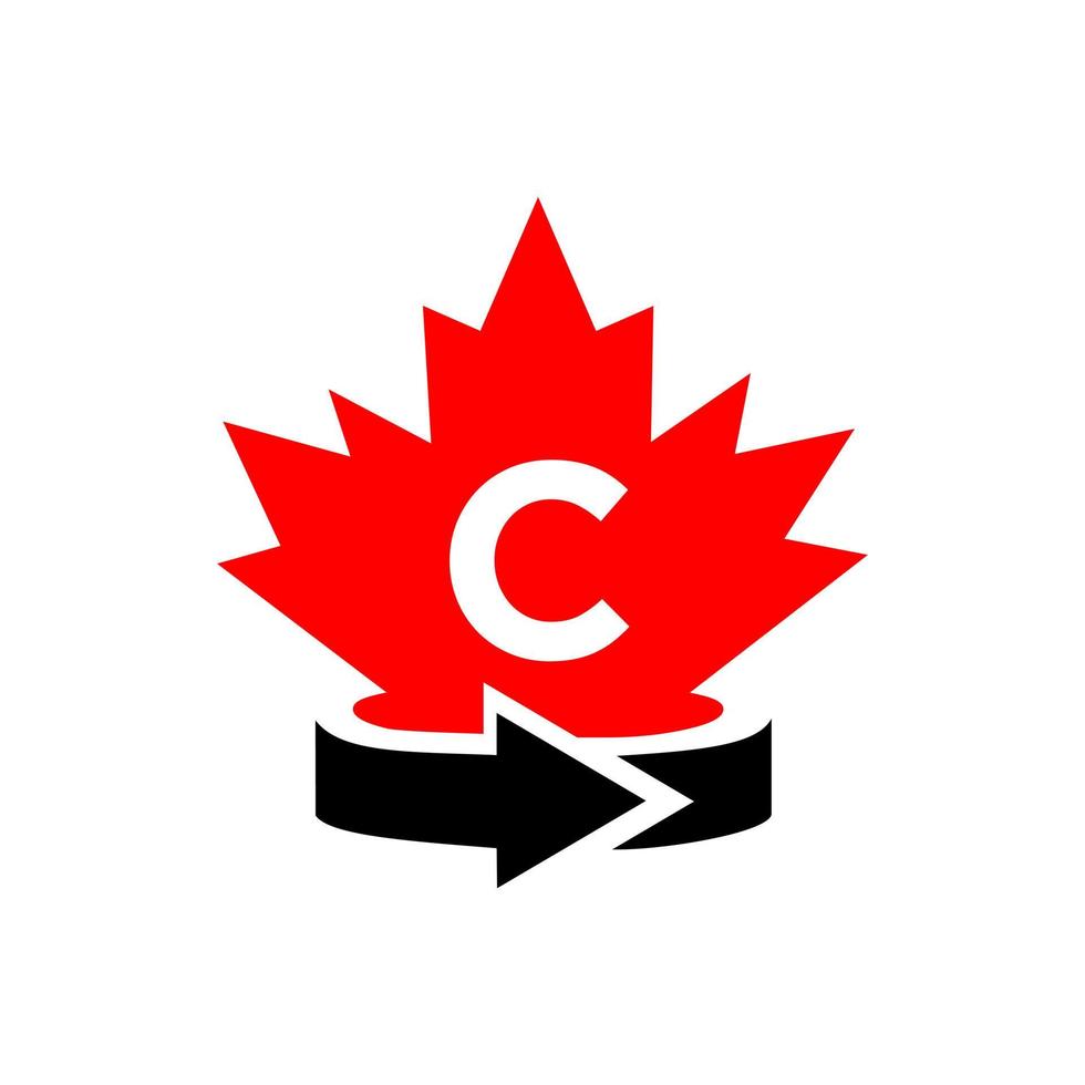 modelo de design de logotipo de maple canadense letra c. logotipo canadense de bordo vermelho vetor