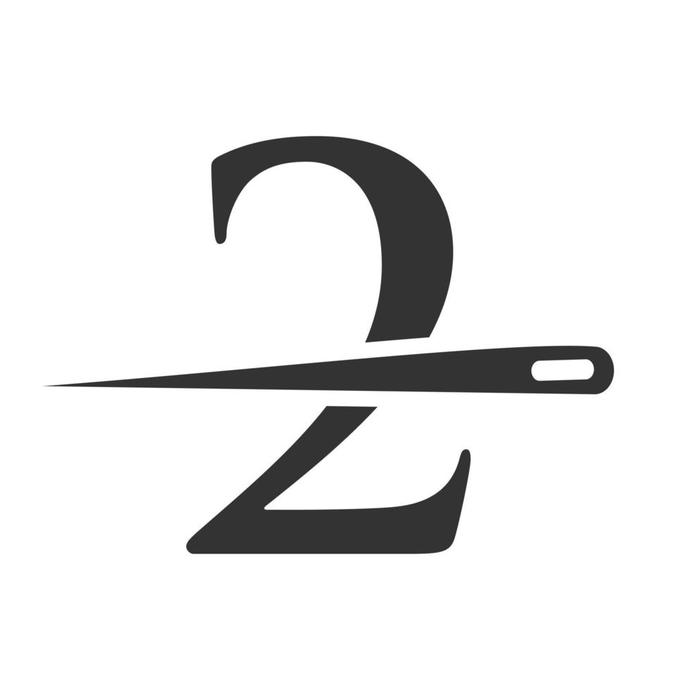 letra inicial 2 logotipo alfaiate, combinação de agulha e linha para bordar, têxtil, moda, tecido, modelo de tecido vetor