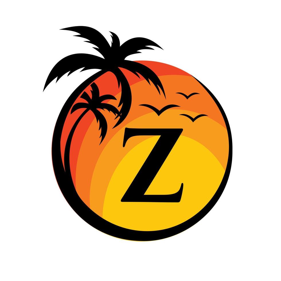 logotipo da praia no sinal vetorial da letra z. férias de verão no logotipo de praia tropical vetor