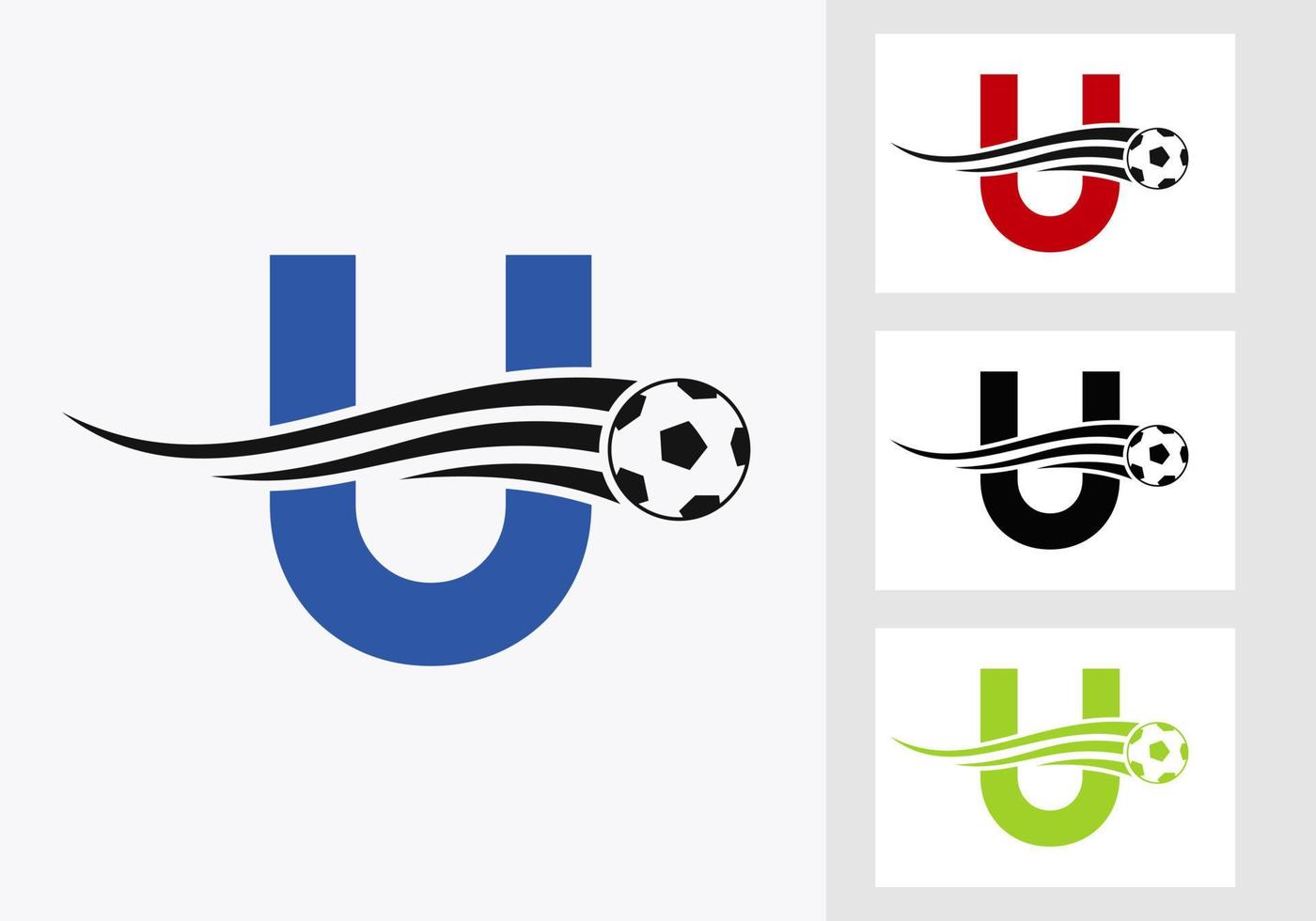 logotipo do futebol de futebol na letra u assinar. conceito de emblema do clube de futebol do ícone do time de futebol vetor