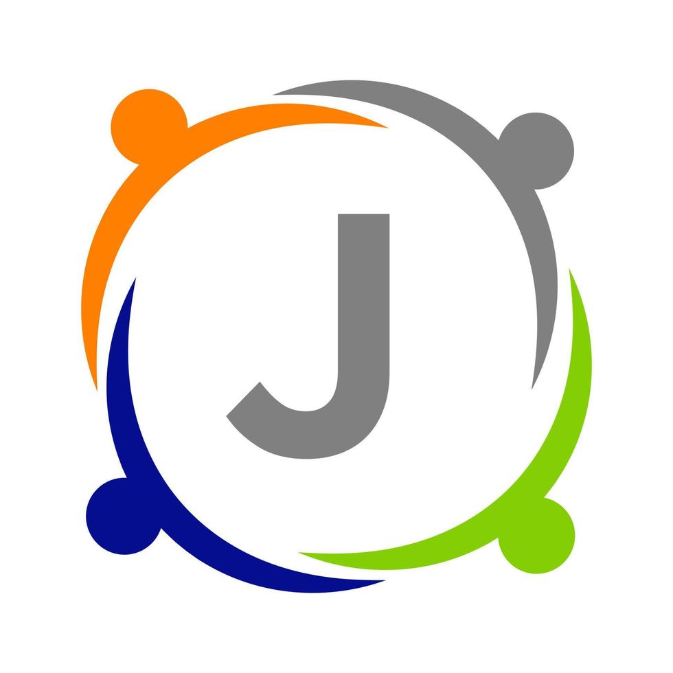 design de logotipo de trabalho em equipe de unidade com modelo de carta j. modelo de logotipo de caridade vetor