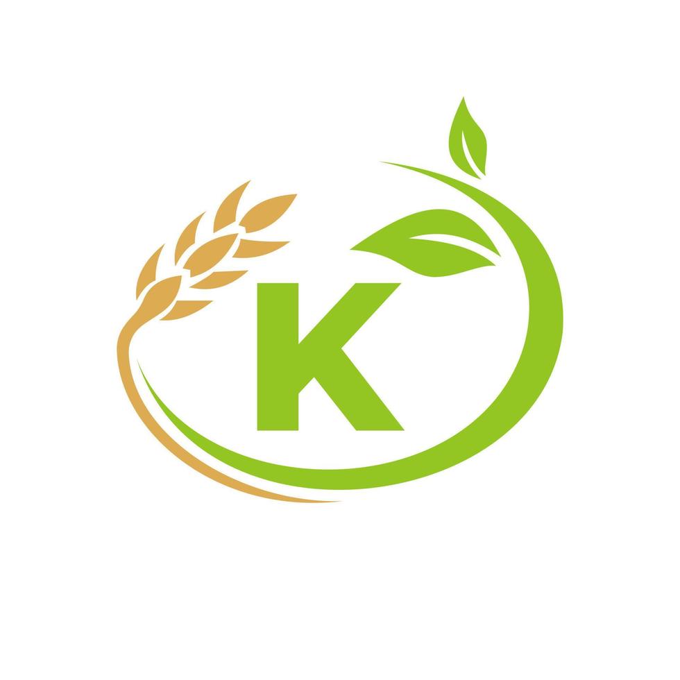 logotipo de agricultura letra k e design de símbolo de logotipo agrícola vetor