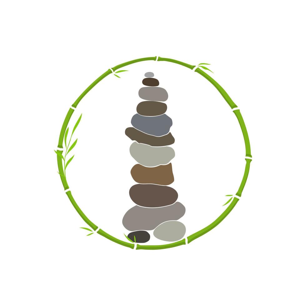 equilíbrio de rocha e logotipo de bambu do círculo vetor