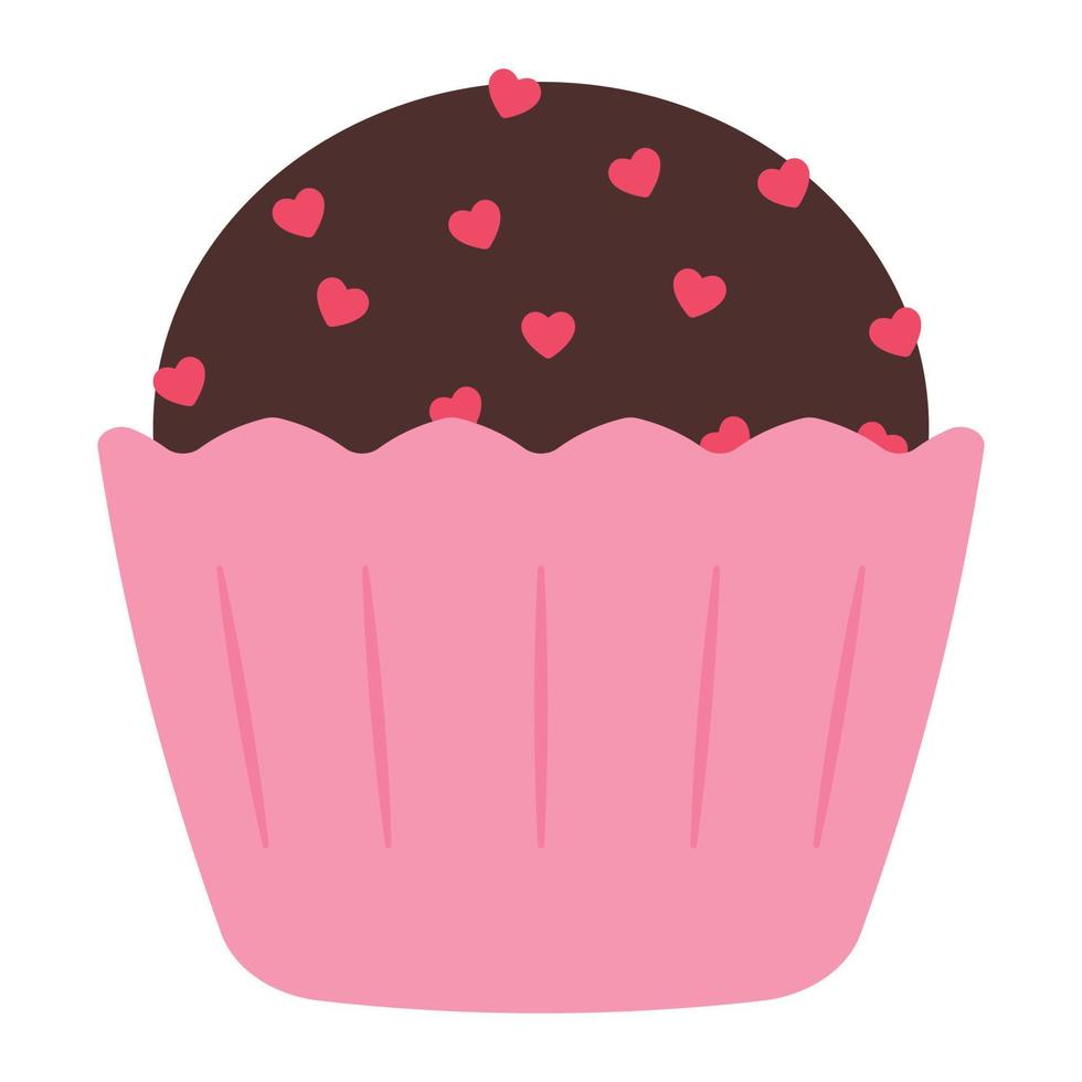 cupcake de chocolate animado com ilustração vetorial de granulado de amor vetor