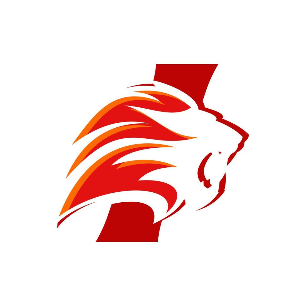 inicial i logotipo da cabeça do leão vetor
