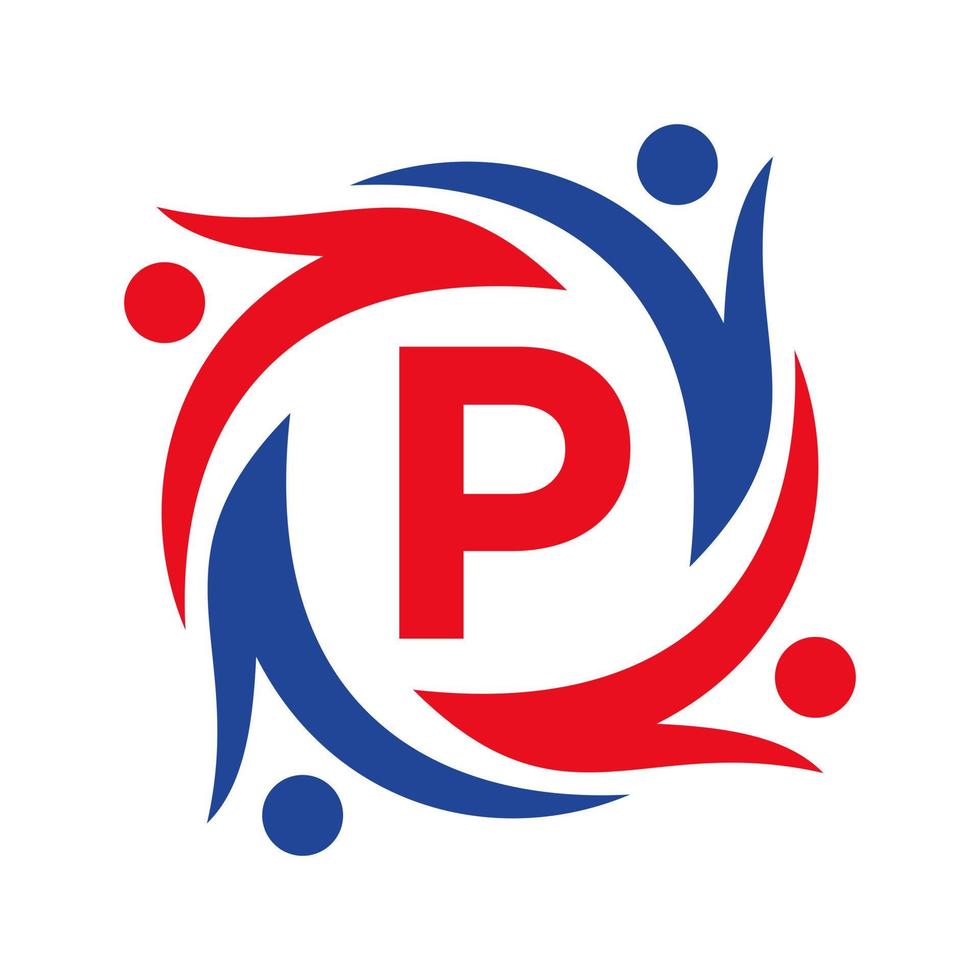 logotipo de caridade americana no sinal da letra p. unir o ícone da fundação do trabalho em equipe logotipo do cuidado da organização vetor