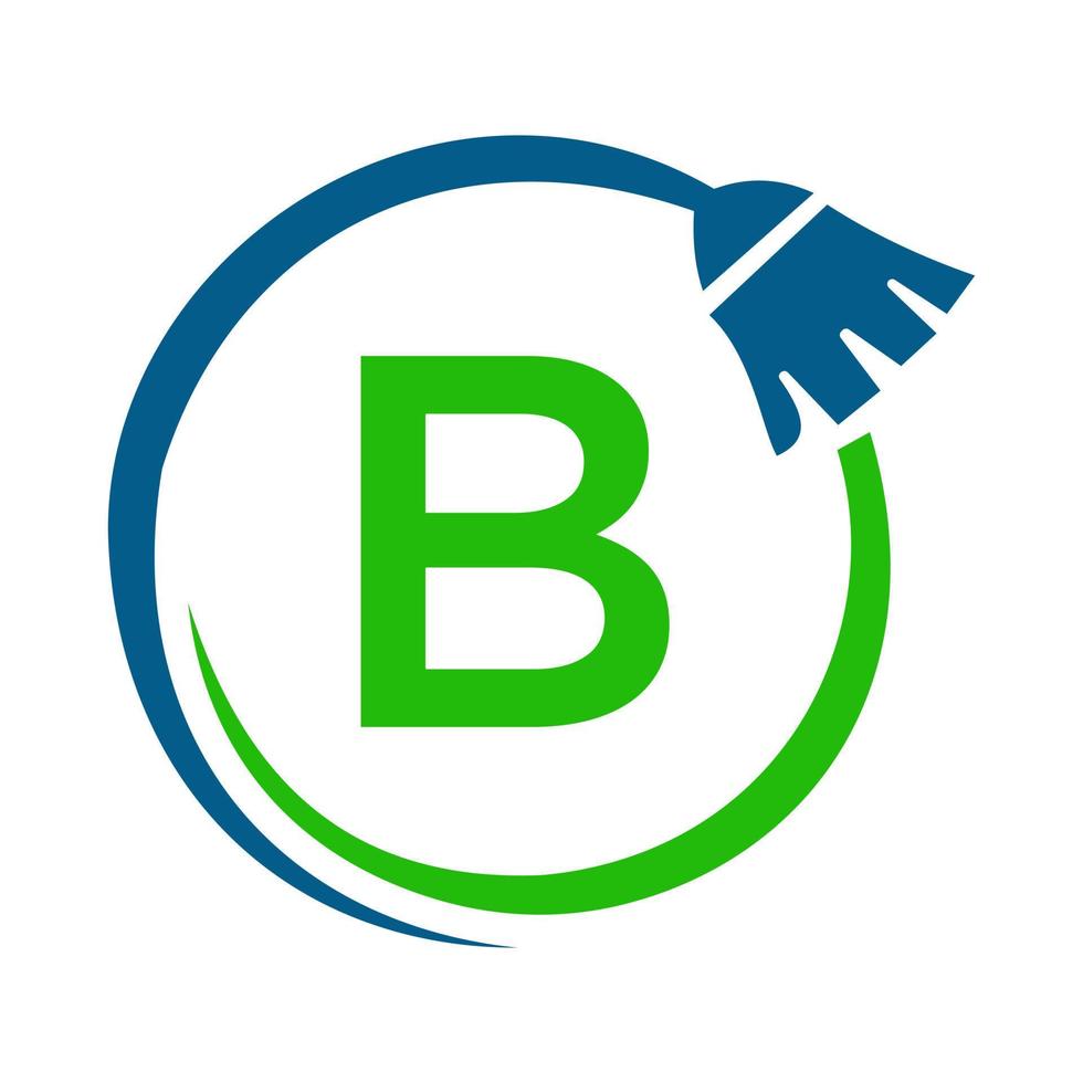 logotipo de limpeza de casa de empregada no conceito de letra b. ícone de escova de limpeza de logotipo de empregada vetor