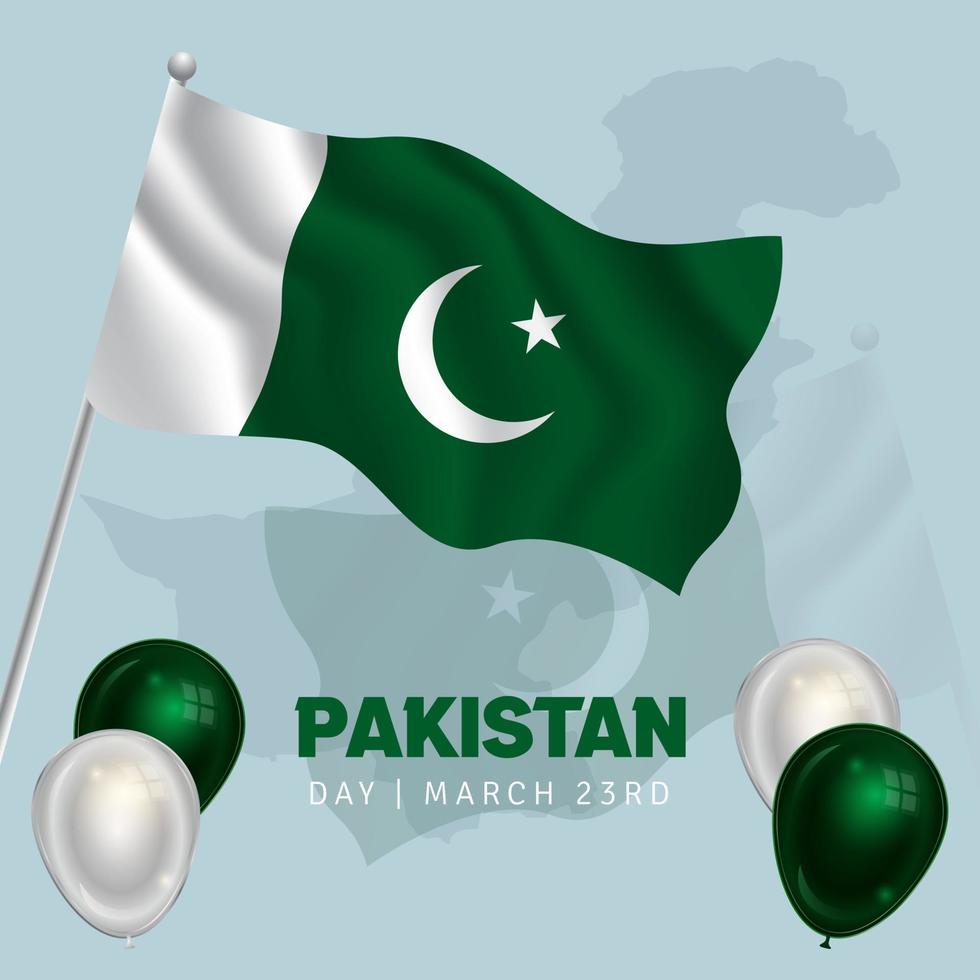 dia do paquistão, 3 de março, com balões de bandeira e ilustração de mapa vetor