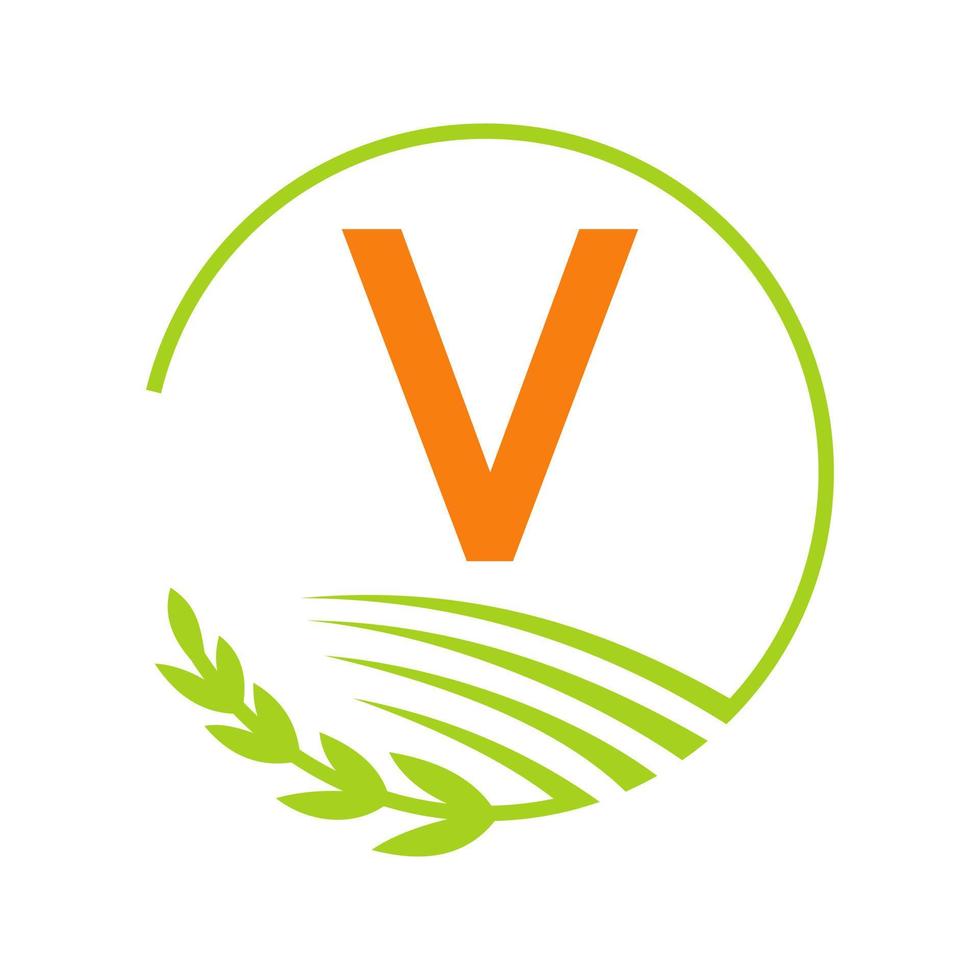 agricultura logotipo letra v conceito vetor