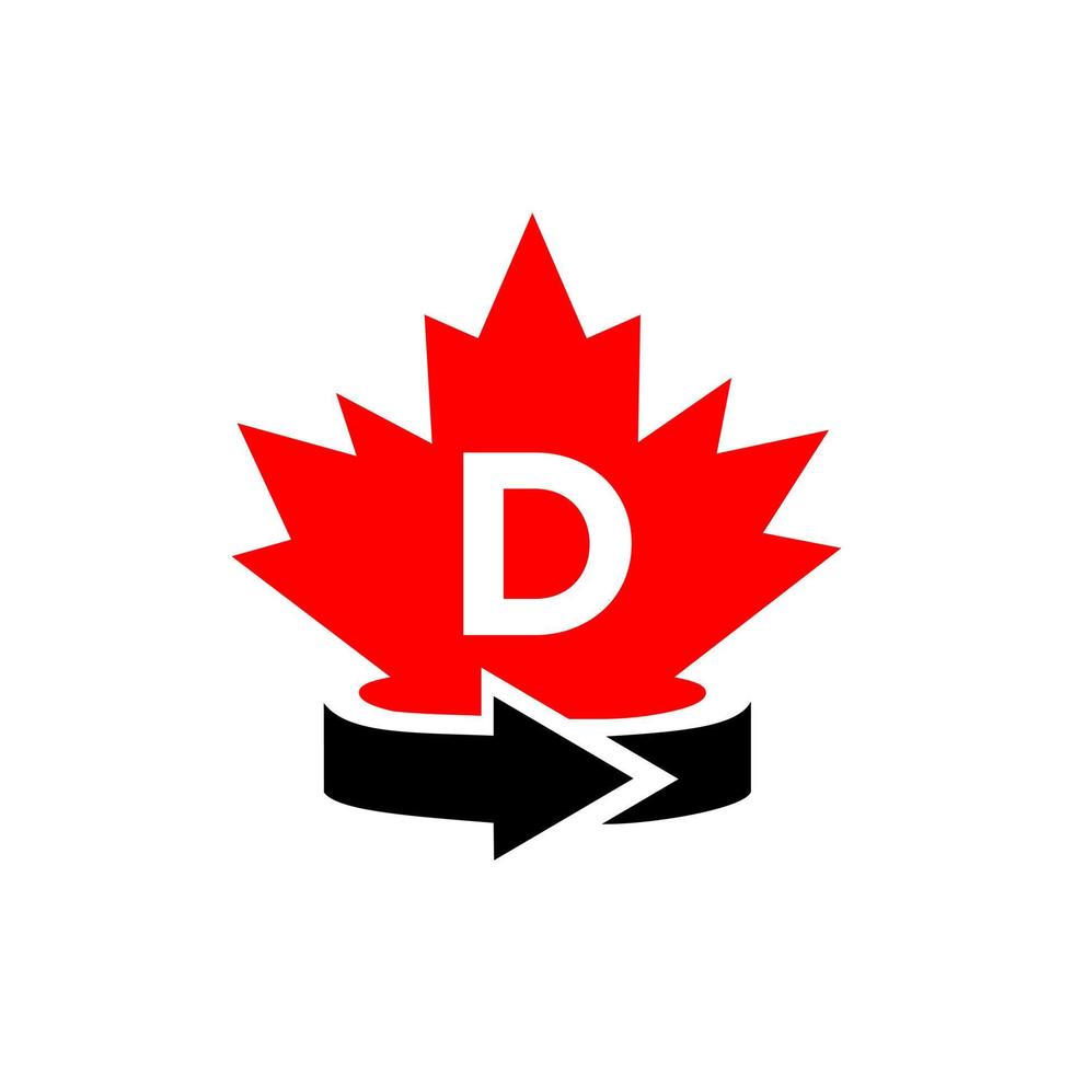 modelo de design de logotipo de maple canadense letra d. logotipo canadense de bordo vermelho vetor