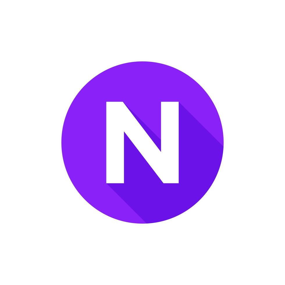 alfabeto, ícone plano de símbolo de texto n letra com modelo de sinal de sombra longa vetor