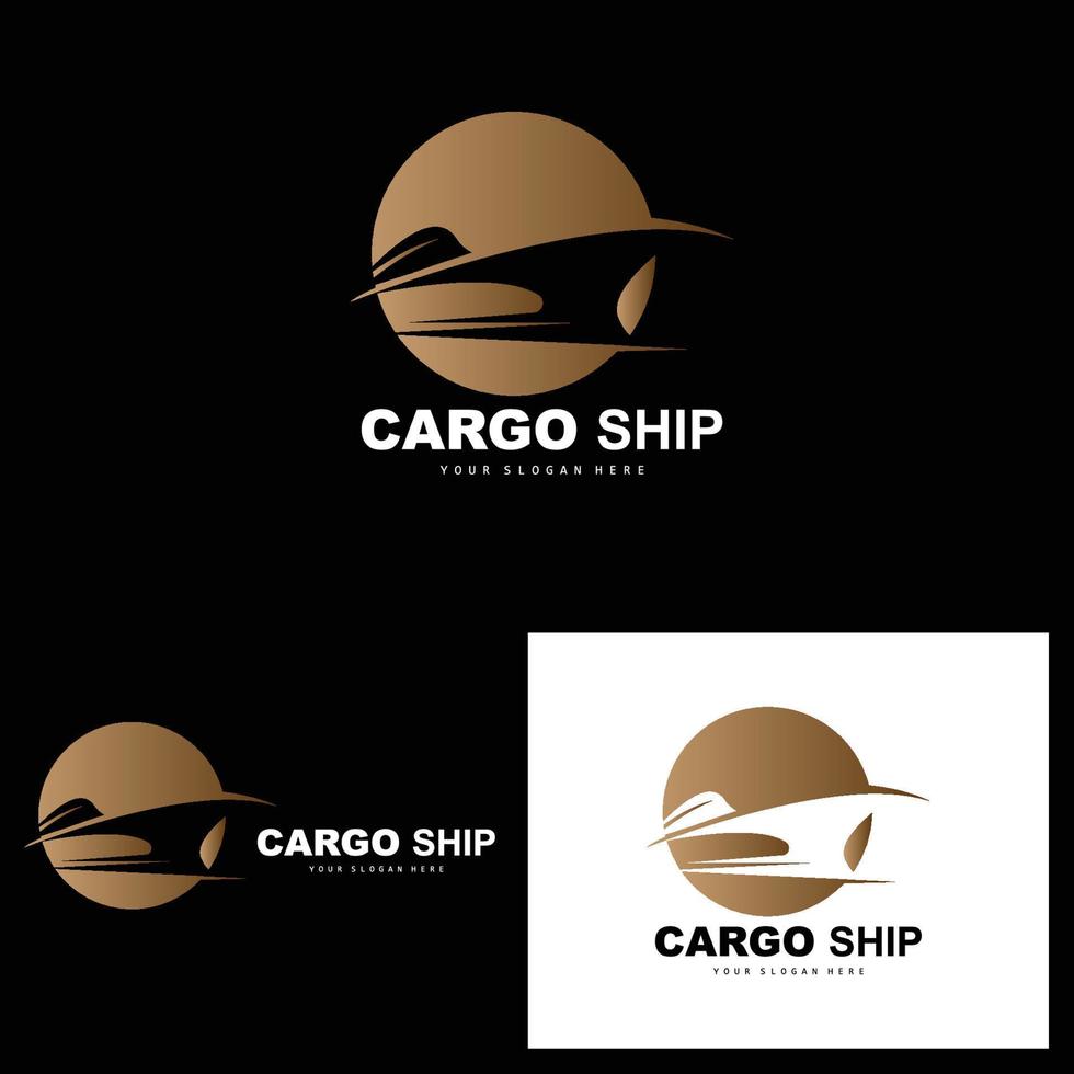 logotipo do navio de carga, vetor de navio de carga rápida, veleiro, design para empresa de fabricação de navios, navegação fluvial, veículos marítimos, transporte, logística