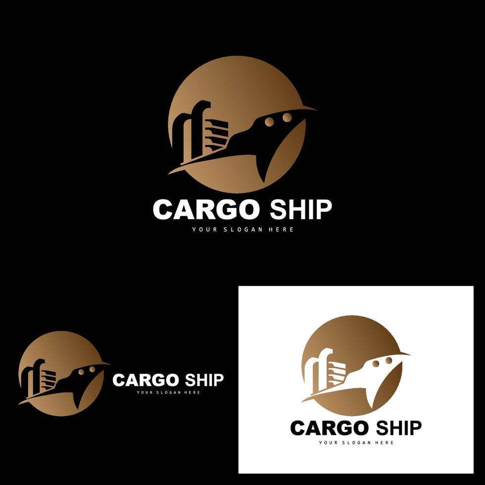 logotipo do navio de carga, vetor de navio de carga rápida, veleiro, design para empresa de fabricação de navios, navegação fluvial, veículos marítimos, transporte, logística