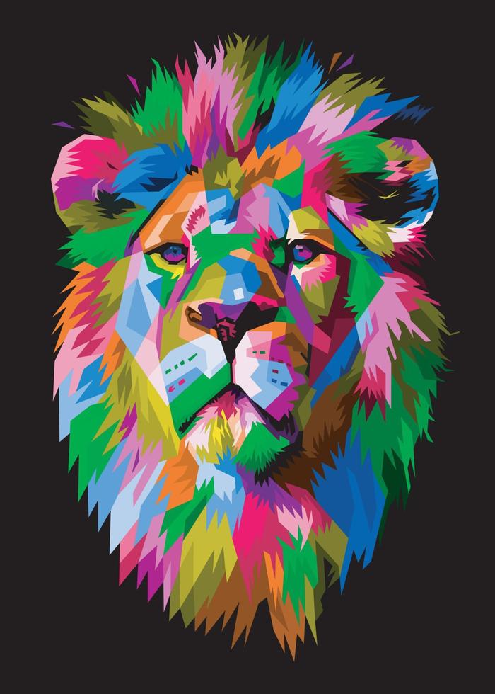 cabeça de leão colorida no estilo pop art isolado com backround preto vetor