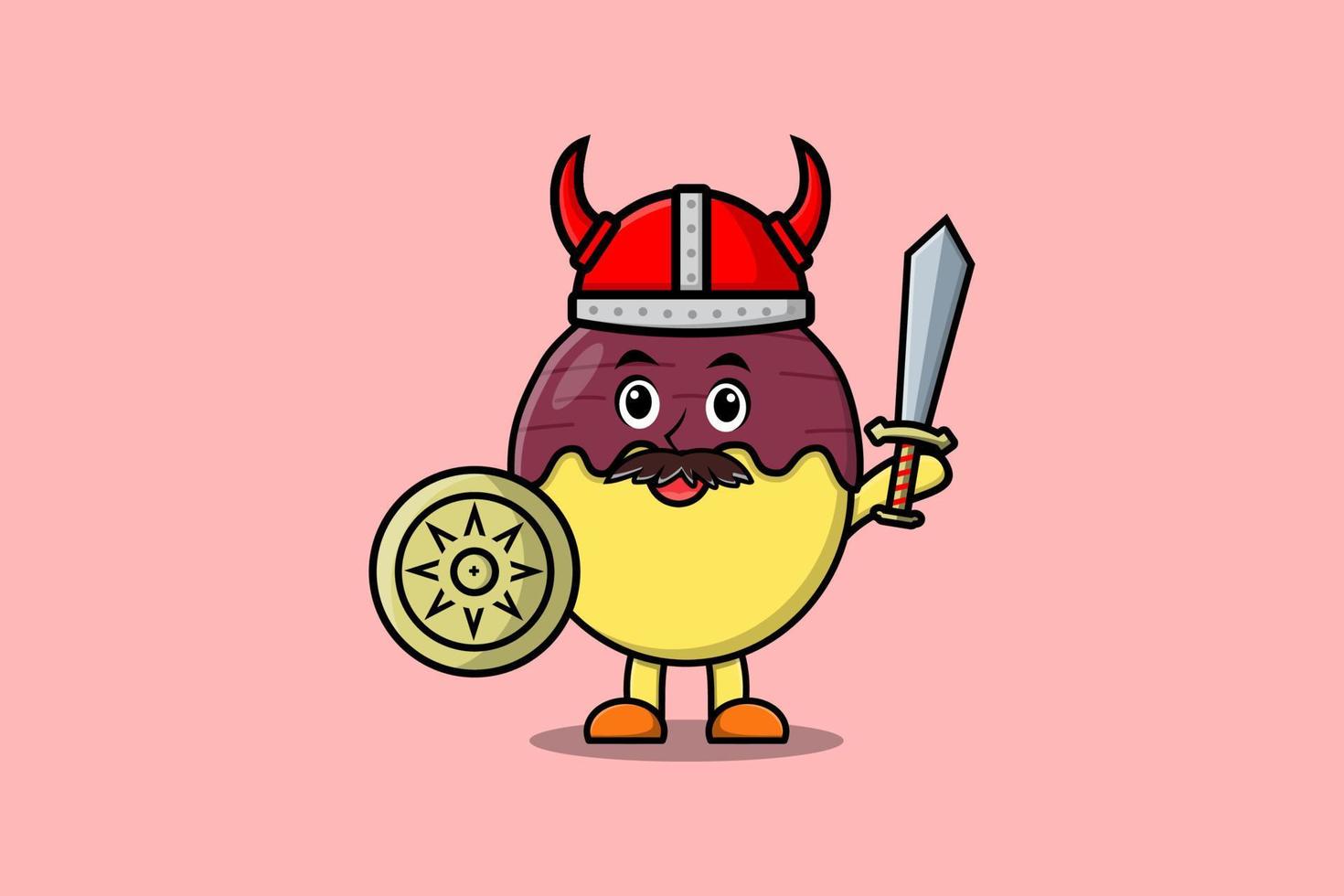 batata-doce dos desenhos animados viking pirata segurando a espada vetor