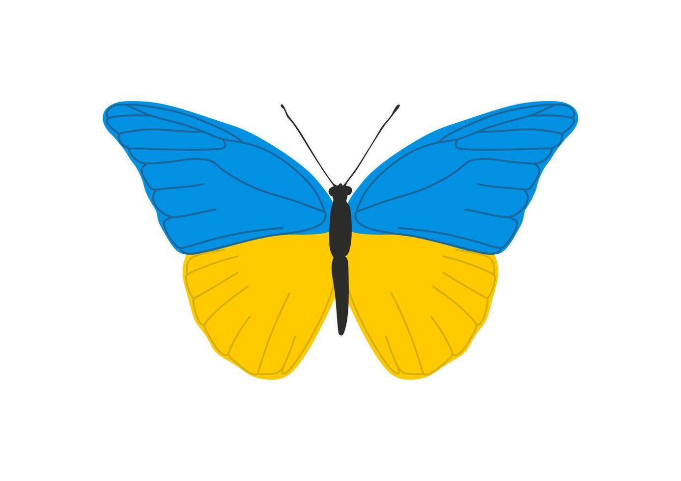 borboleta nas cores do símbolo do cartaz da bandeira ucraniana reza pela ucrânia. vetor