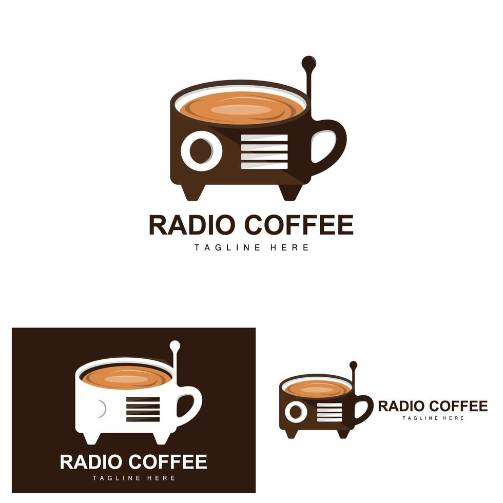 logotipo de rádio de café, design de rádio de podcast, ícone de café, vetor de marca de produto de logotipo de café café