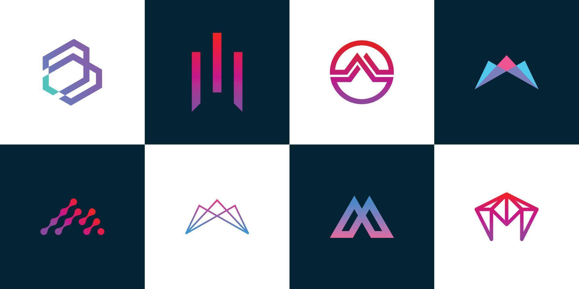 coleção de logotipo de tecnologia letra m. vetor abstrato geométrico m formas de modelos para monograma,