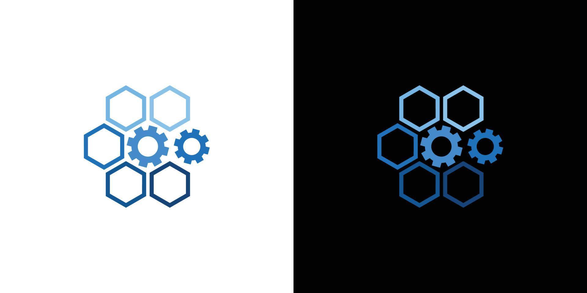 modelo de design de logotipo de mel e engrenagem, logotipo de consulta hexagonal, design de logotipo de polígono vetor