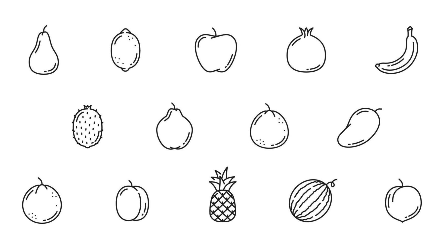 ícones ou pictogramas da linha de frutas cruas do jardim da fazenda vetor