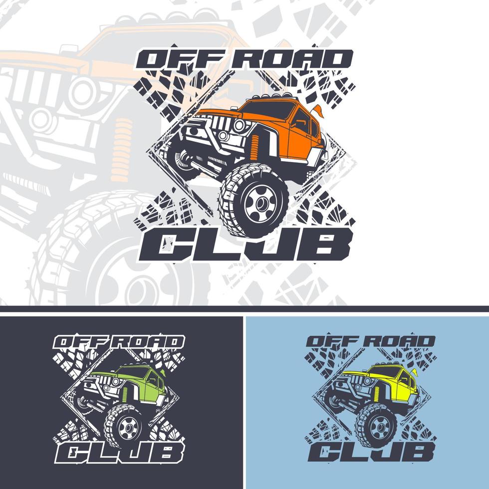 O logotipo do clube off road oferece três variações. para uso em camisetas e vinil. vetor