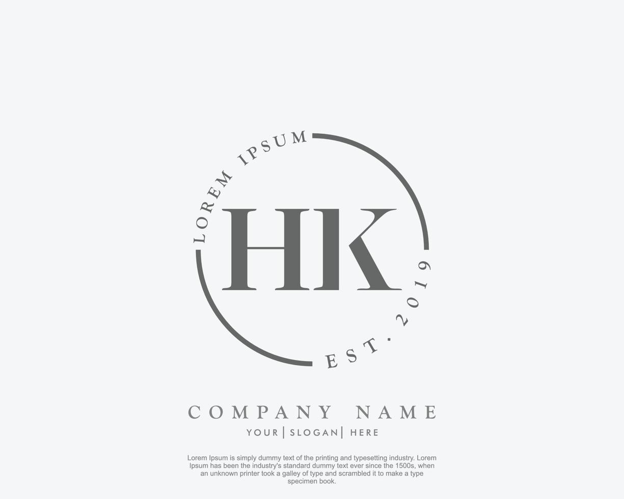 monograma de beleza de logotipo feminino hk inicial e design de logotipo elegante, logotipo de caligrafia de assinatura inicial, casamento, moda, floral e botânico com modelo criativo vetor