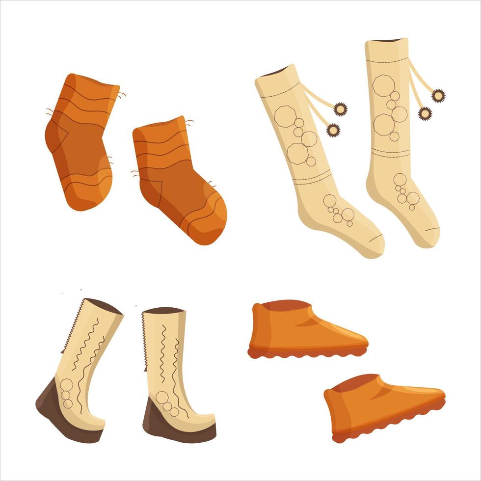 botas altas femininas, sapatos, meias, meias até o joelho outono e inverno. ilustração vetorial. laranja e bege. vetor