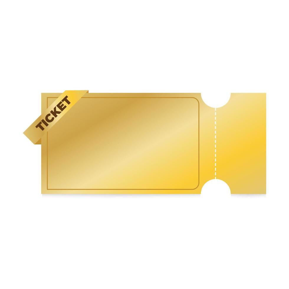 bilhete de ouro, cupom de modelo isolado dourado e comprovante em fundo branco vetor