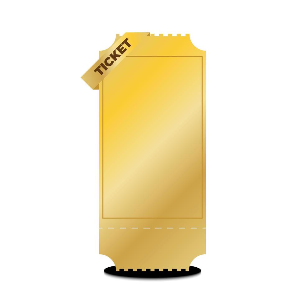 modelo de bilhete dourado ilustração em vetor 3d realista em branco