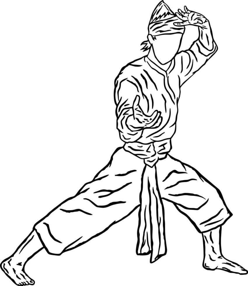 vetor de linha de arte de ilustração de pencak silat