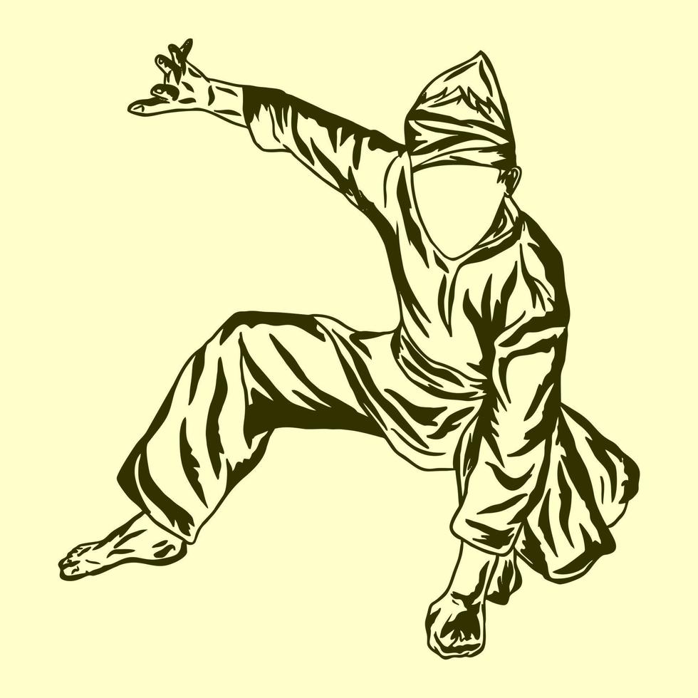 vetor de linha de arte de ilustração de pencak silat