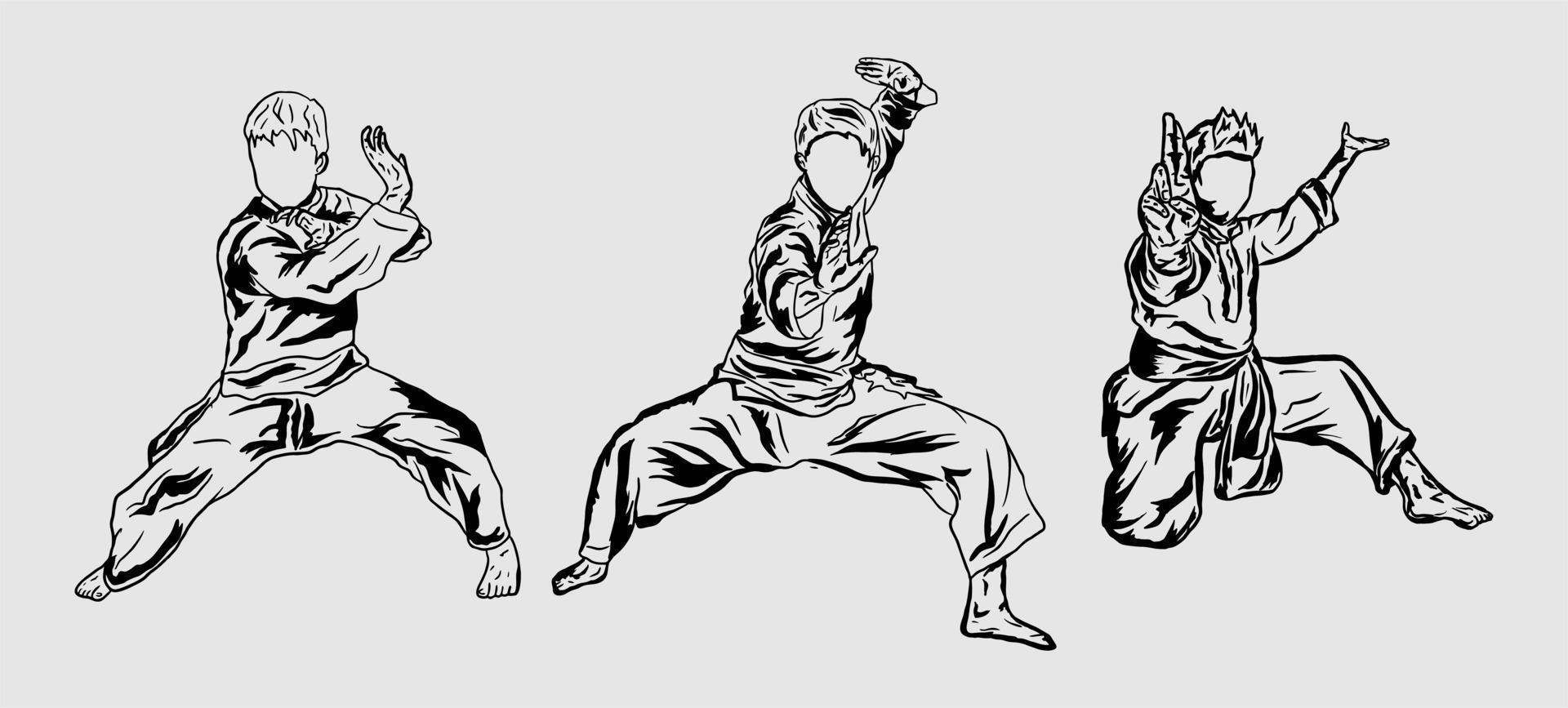 vetor de linha de arte de ilustração de pencak silat