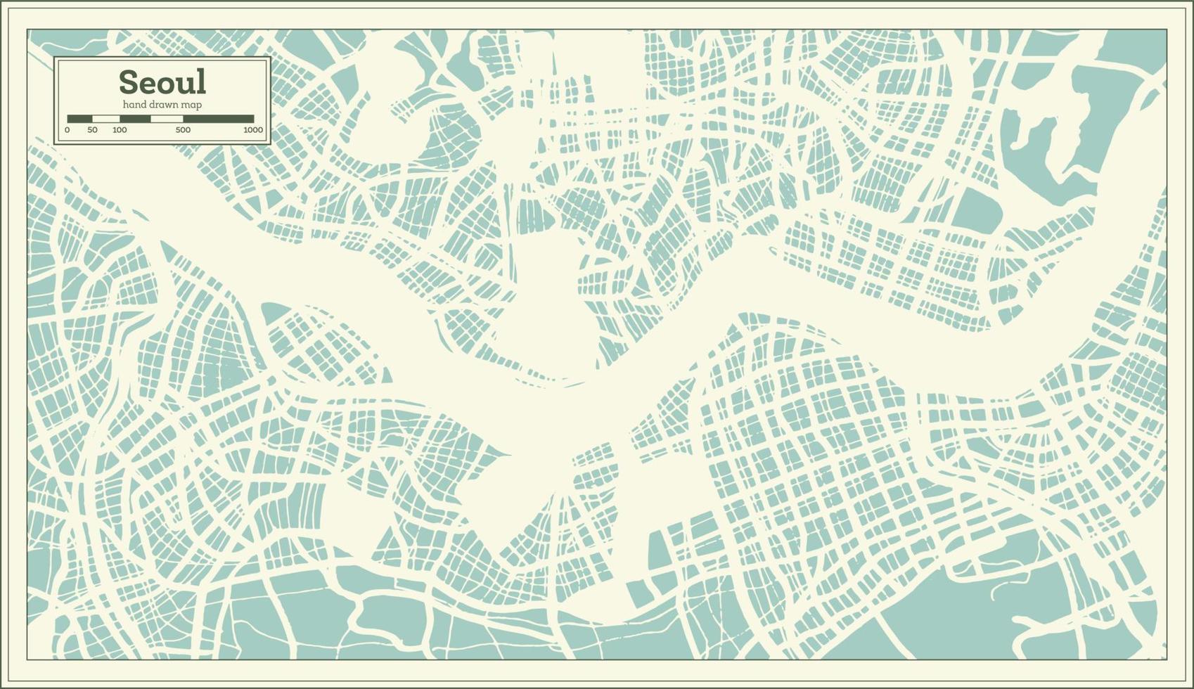 mapa da cidade de seul coreia do sul em estilo retrô. mapa de contorno. vetor