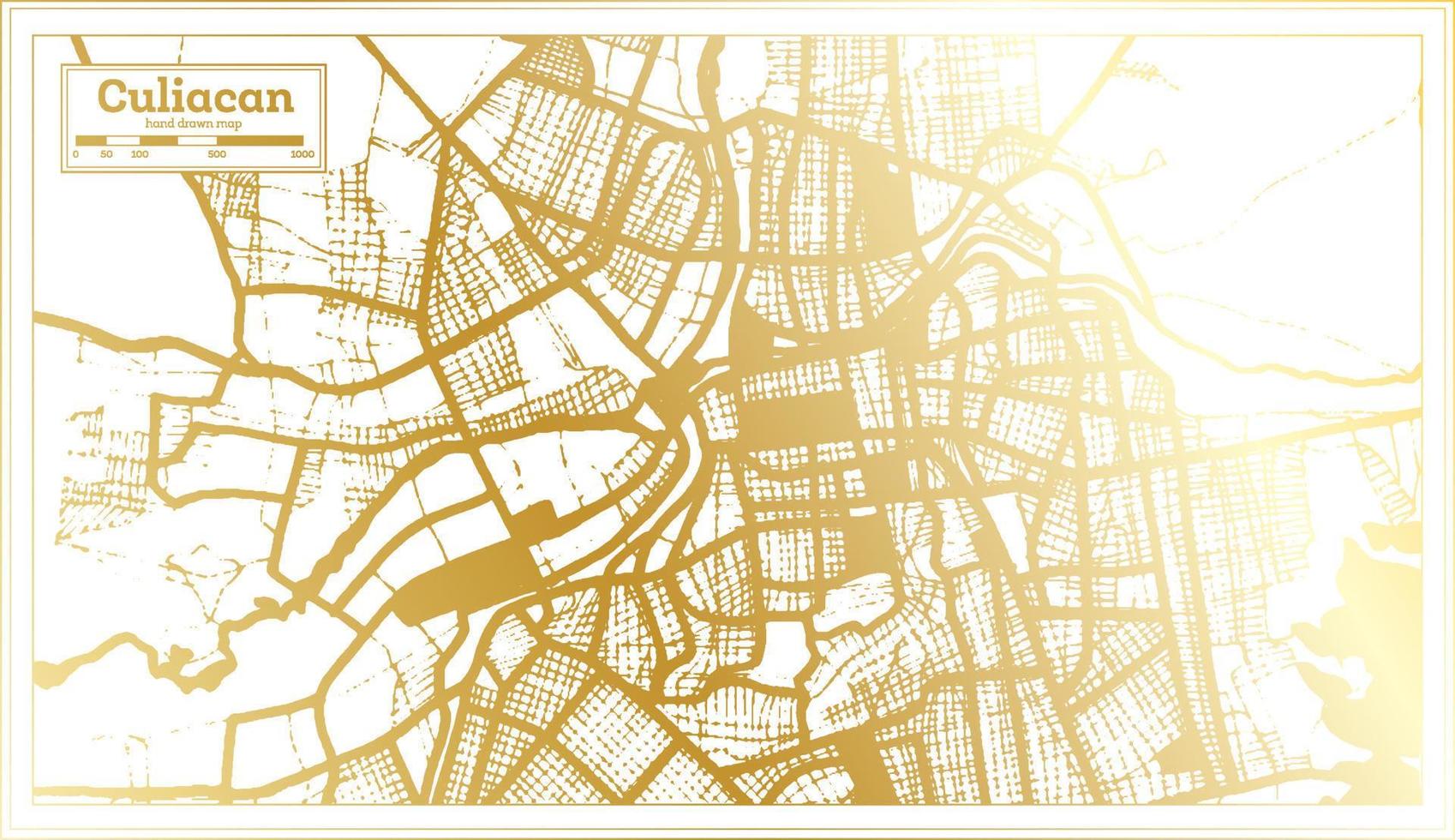 Mapa da cidade do México Culiacan em estilo retrô na cor dourada. mapa de contorno. vetor