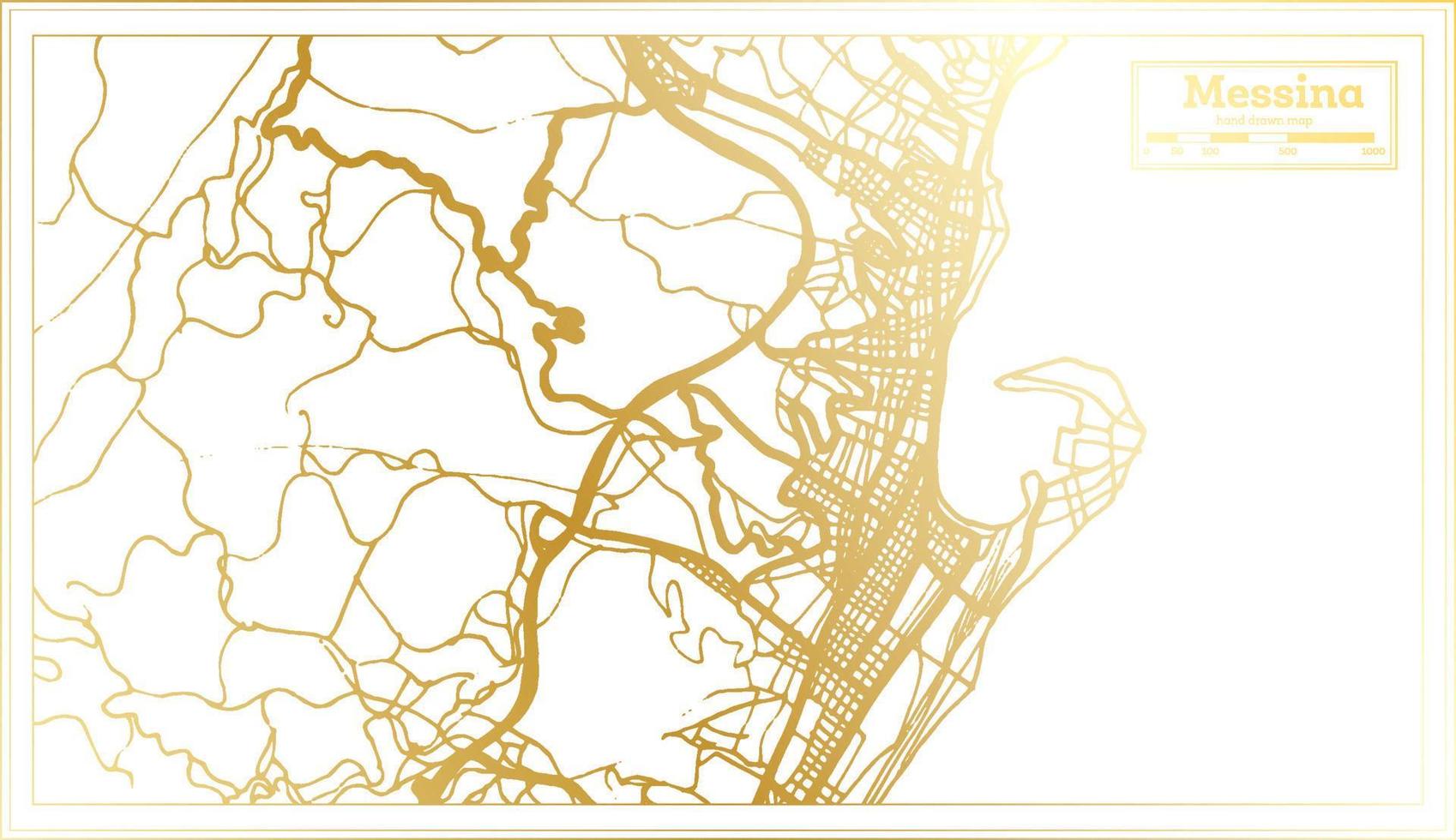 mapa da cidade de messina itália em estilo retrô na cor dourada. mapa de contorno. vetor