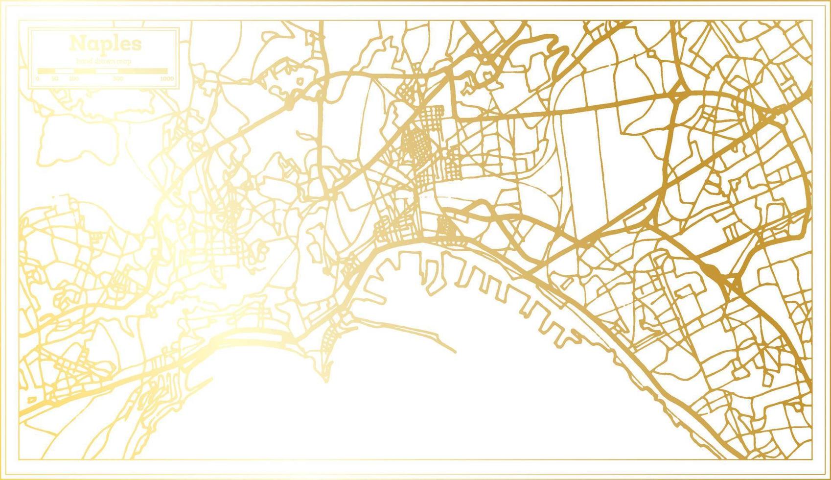 Mapa da cidade de Nápoles Itália em estilo retrô na cor dourada. mapa de contorno. vetor