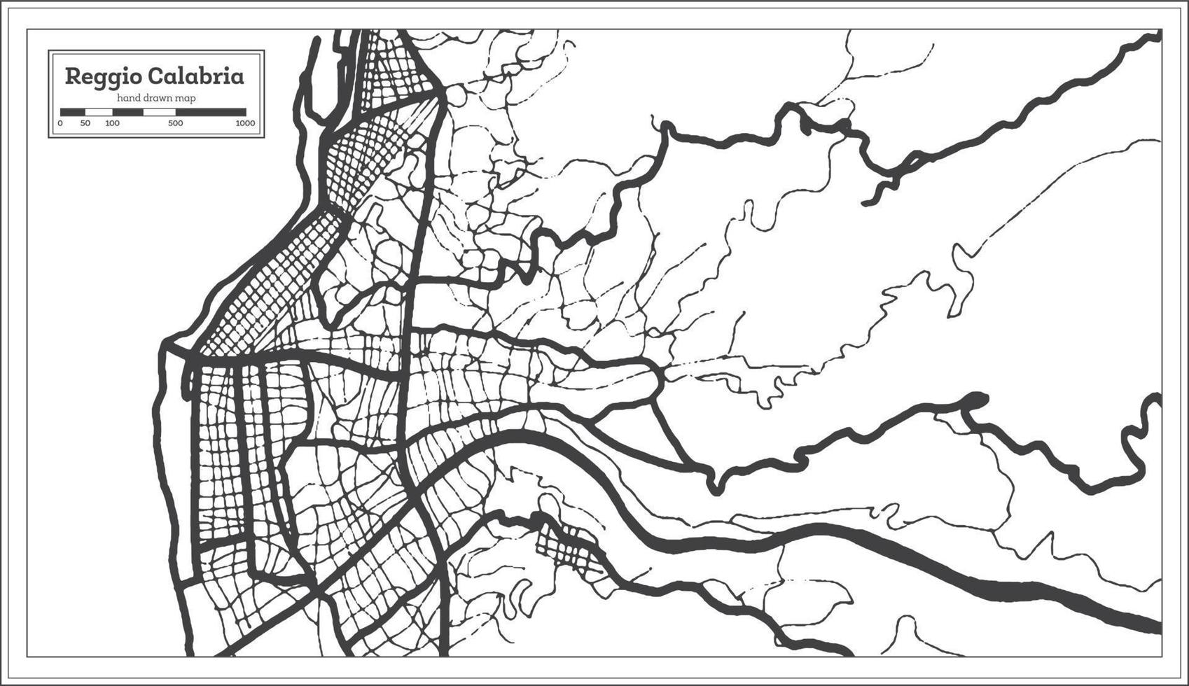 mapa da cidade de reggio calabria itália na cor preto e branco em estilo retrô. mapa de contorno. vetor