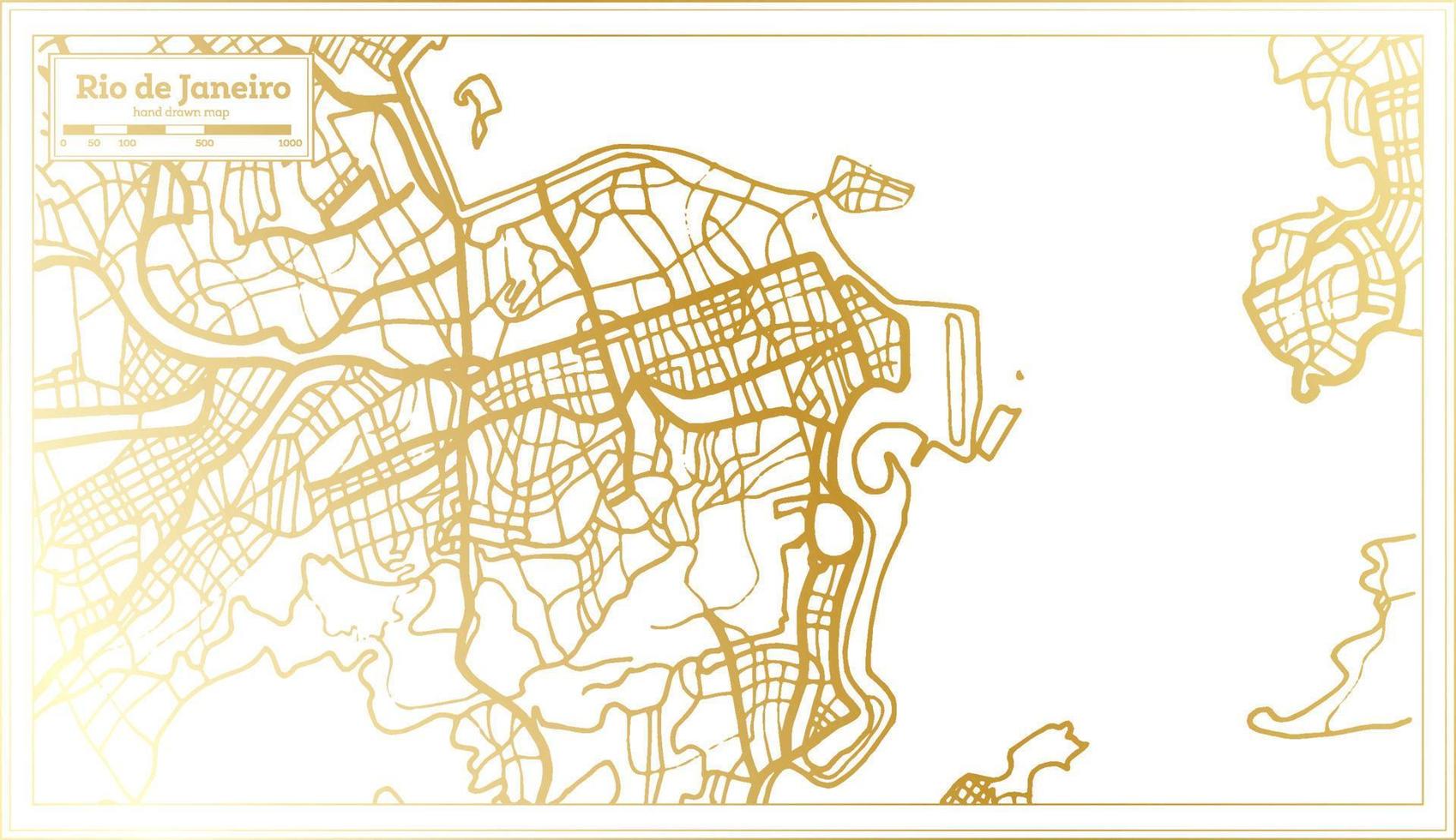 mapa da cidade do rio de janeiro brasil em estilo retrô na cor dourada. mapa de contorno. vetor