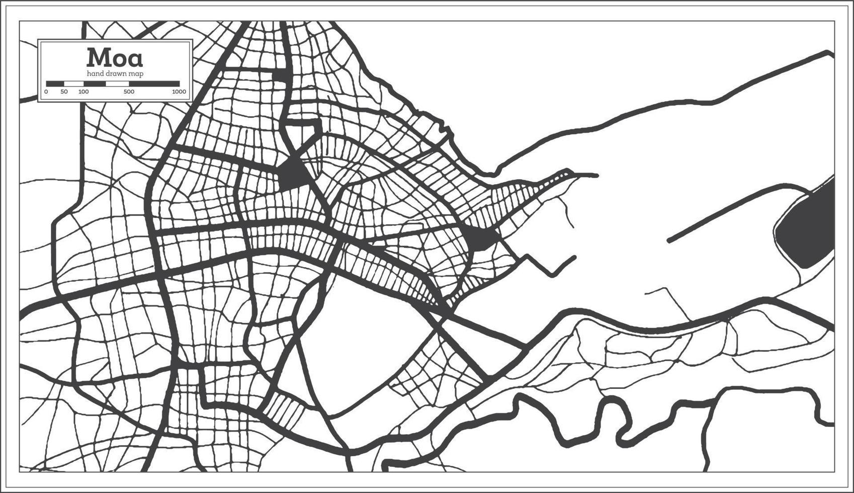 mapa da cidade de moa cuba na cor preto e branco em estilo retrô. mapa de contorno. vetor