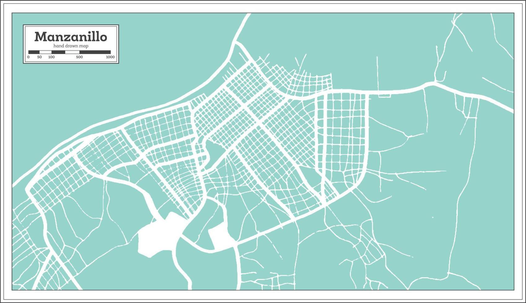mapa da cidade de manzanillo cuba em estilo retrô. mapa de contorno. vetor