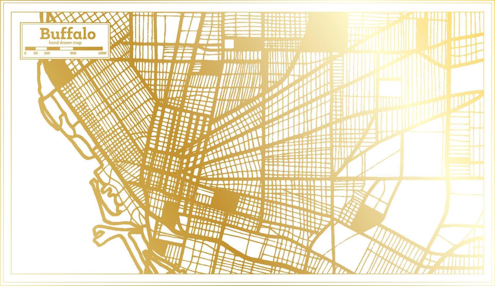 mapa da cidade de búfalo eua em estilo retrô na cor dourada. mapa de contorno. vetor