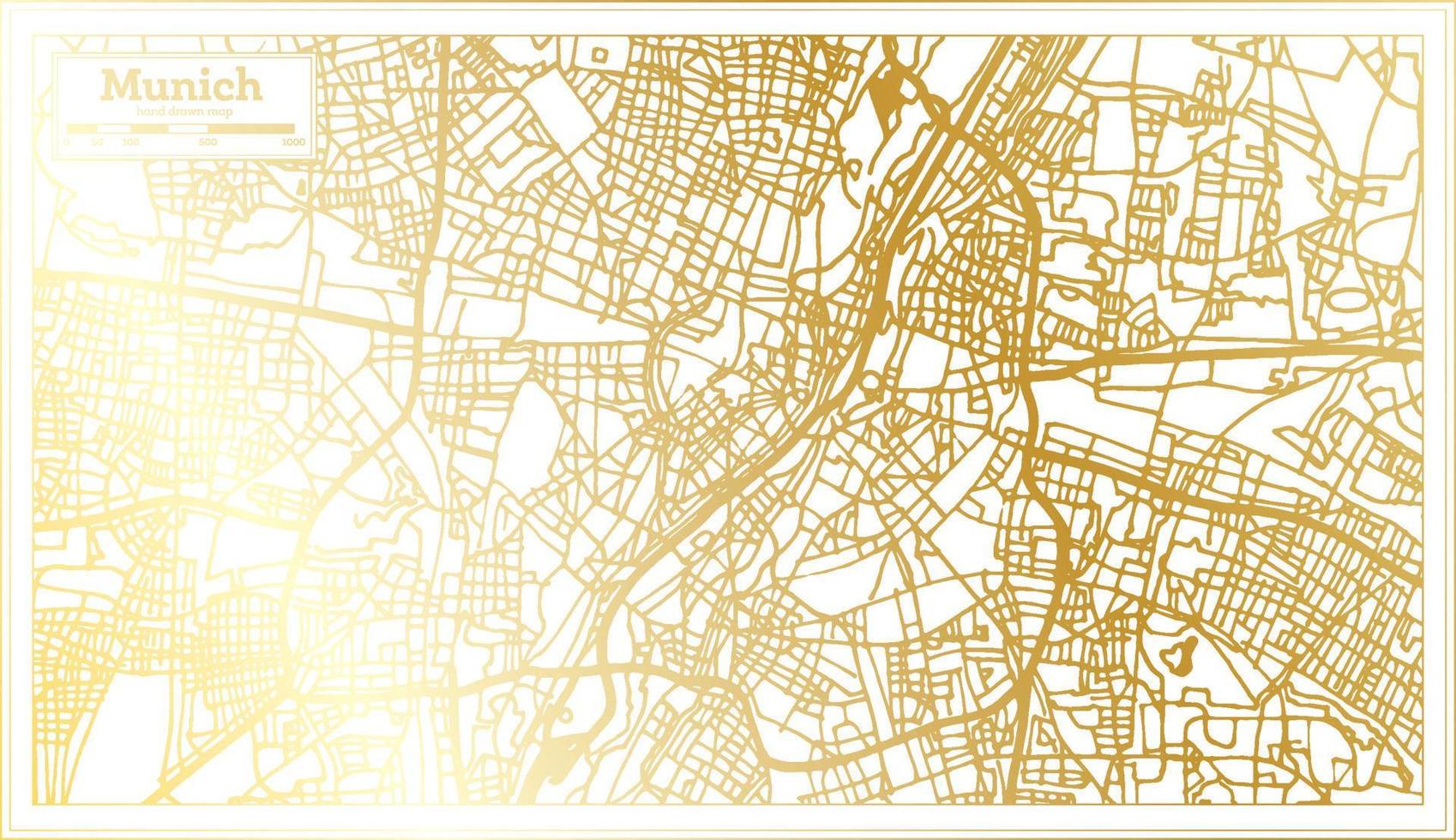 Mapa da cidade de Munique Alemanha em estilo retrô na cor dourada. mapa de contorno. vetor