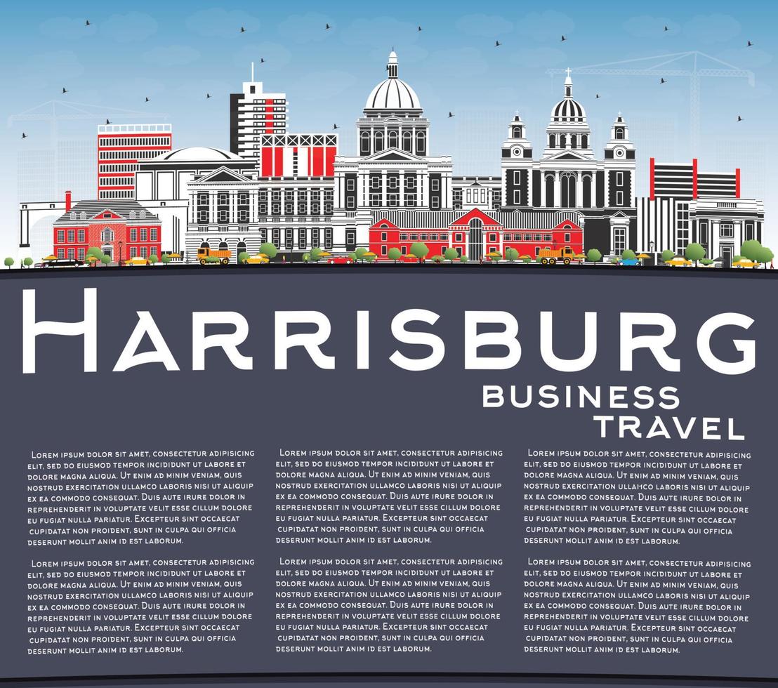 Horizonte da cidade de Harrisburg, Pensilvânia, com edifícios coloridos, céu azul e espaço de cópia. vetor
