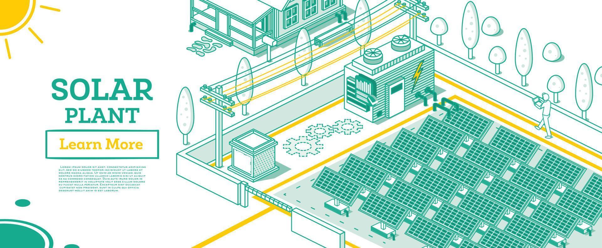 construção de instalação de usina solar de eletricidade moderna. vetor