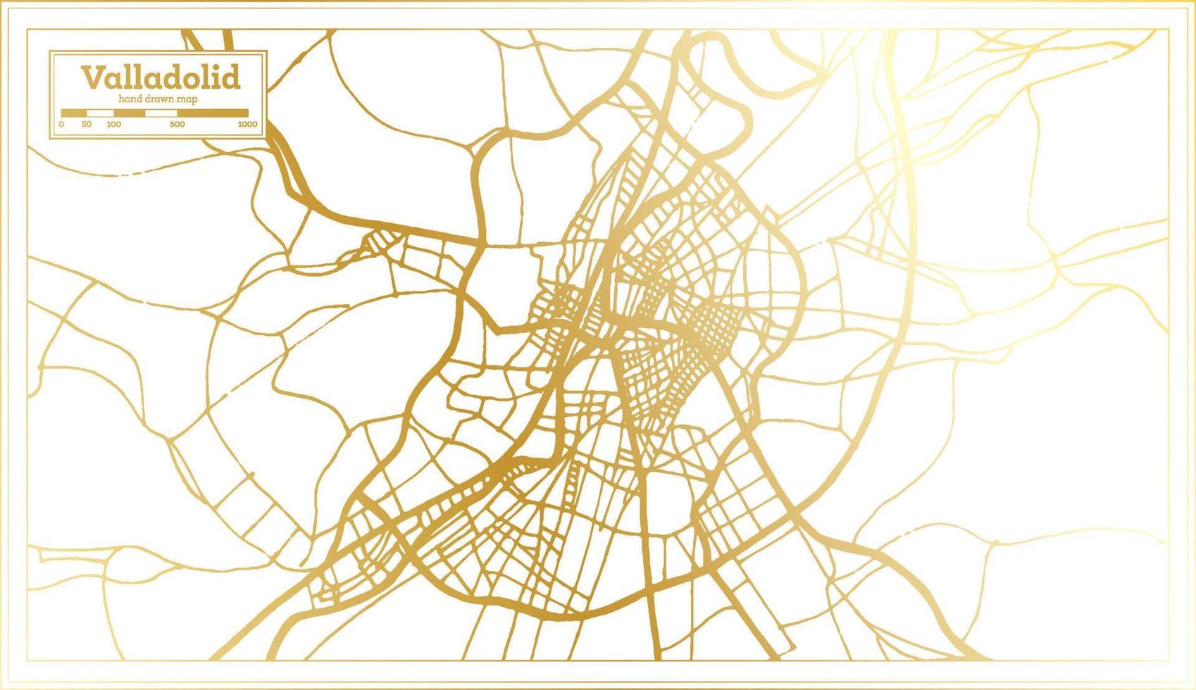 Mapa da cidade de Valladolid Espanha em estilo retrô na cor dourada. mapa de contorno. vetor
