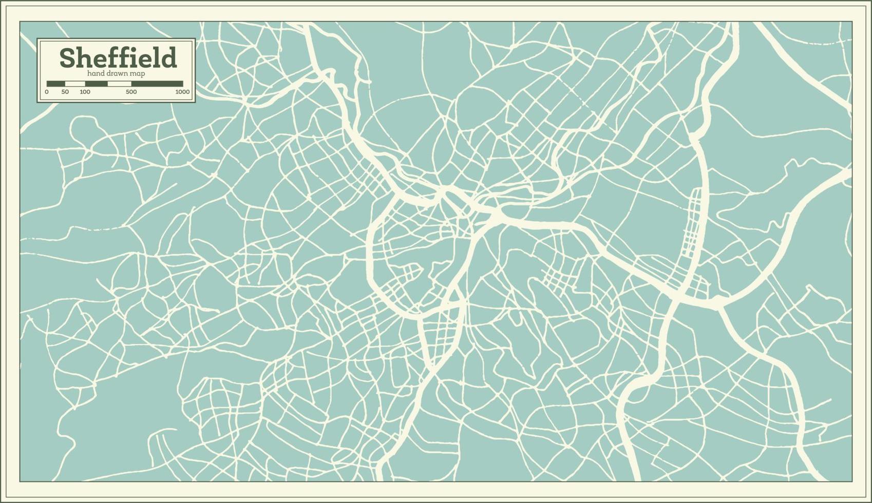 mapa da cidade de sheffield grã-bretanha reino unido em estilo retrô. mapa de contorno. vetor